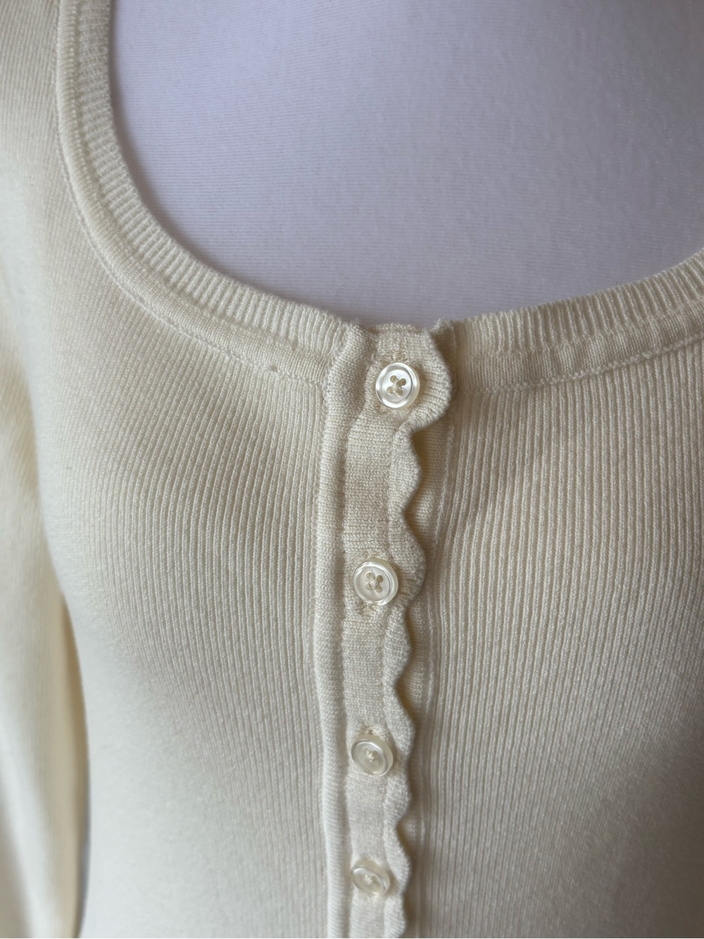 Cream Scoop Neck Rib-Hem Button front Top - Picture 3 of 5